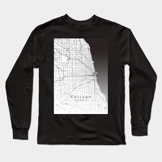 Chicago Illinois City Map Long Sleeve T-Shirt by Robin-Niemczyk